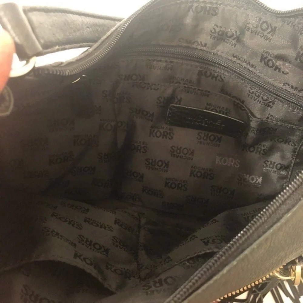 Michael kors black leather hobo bag gold tone logo